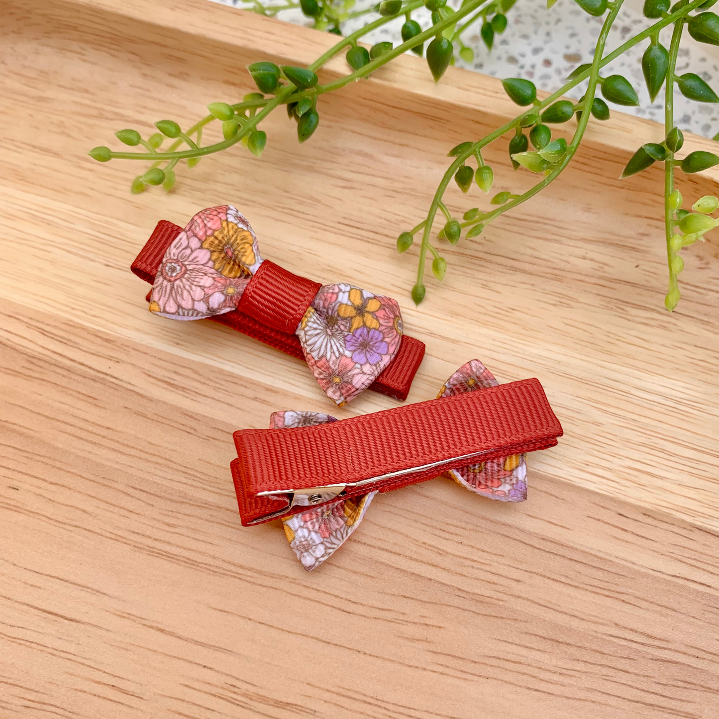Earthy Floral Mini Bow Hair Clips