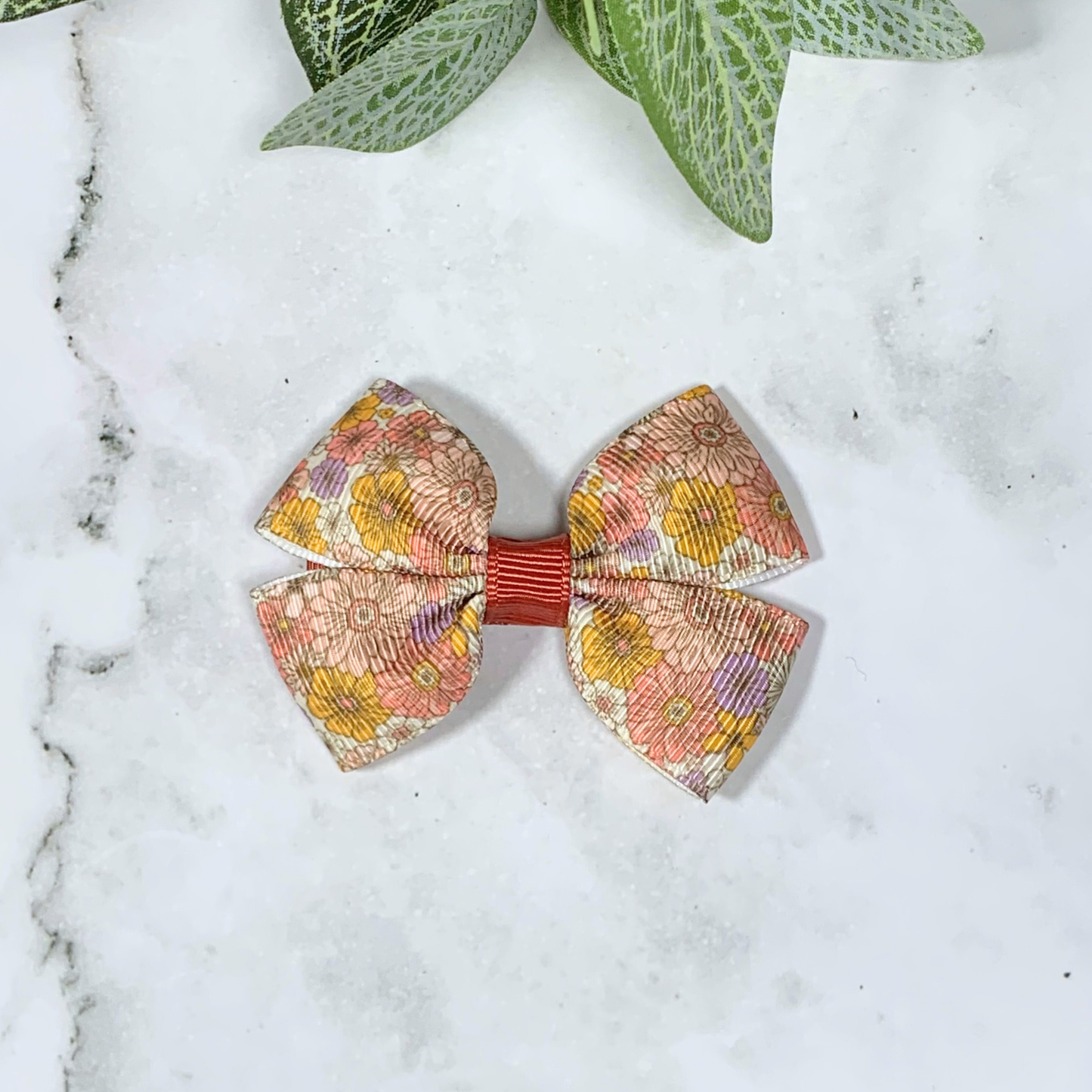 Earthy Floral Small Bow Hair Clip