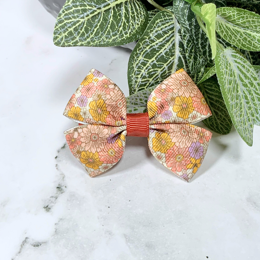 Earthy Floral Small Bow Hair Clip