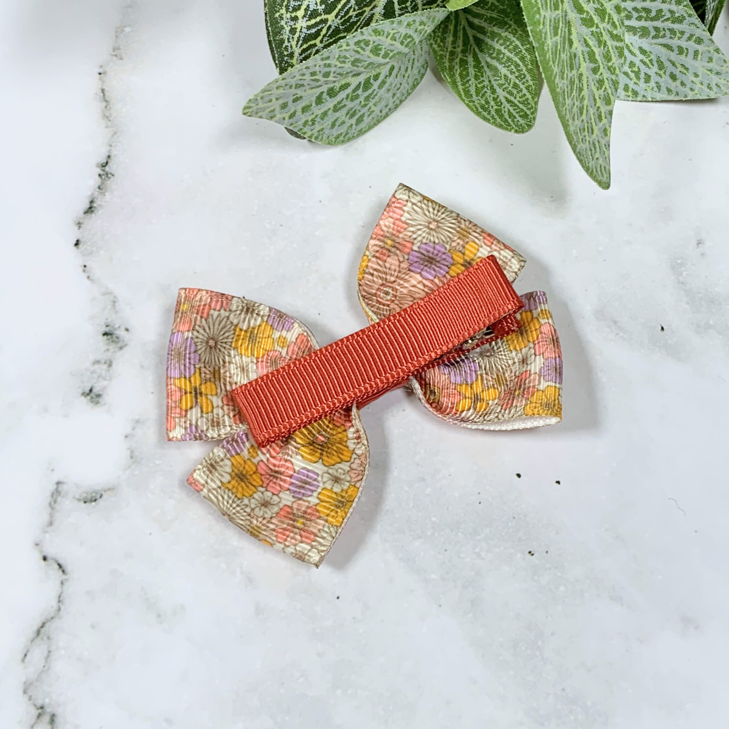 Earthy Floral Small Bow Hair Clip
