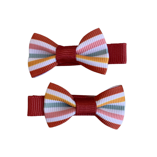 Earthy Stripes Mini Bow Hair Clips - 2pk