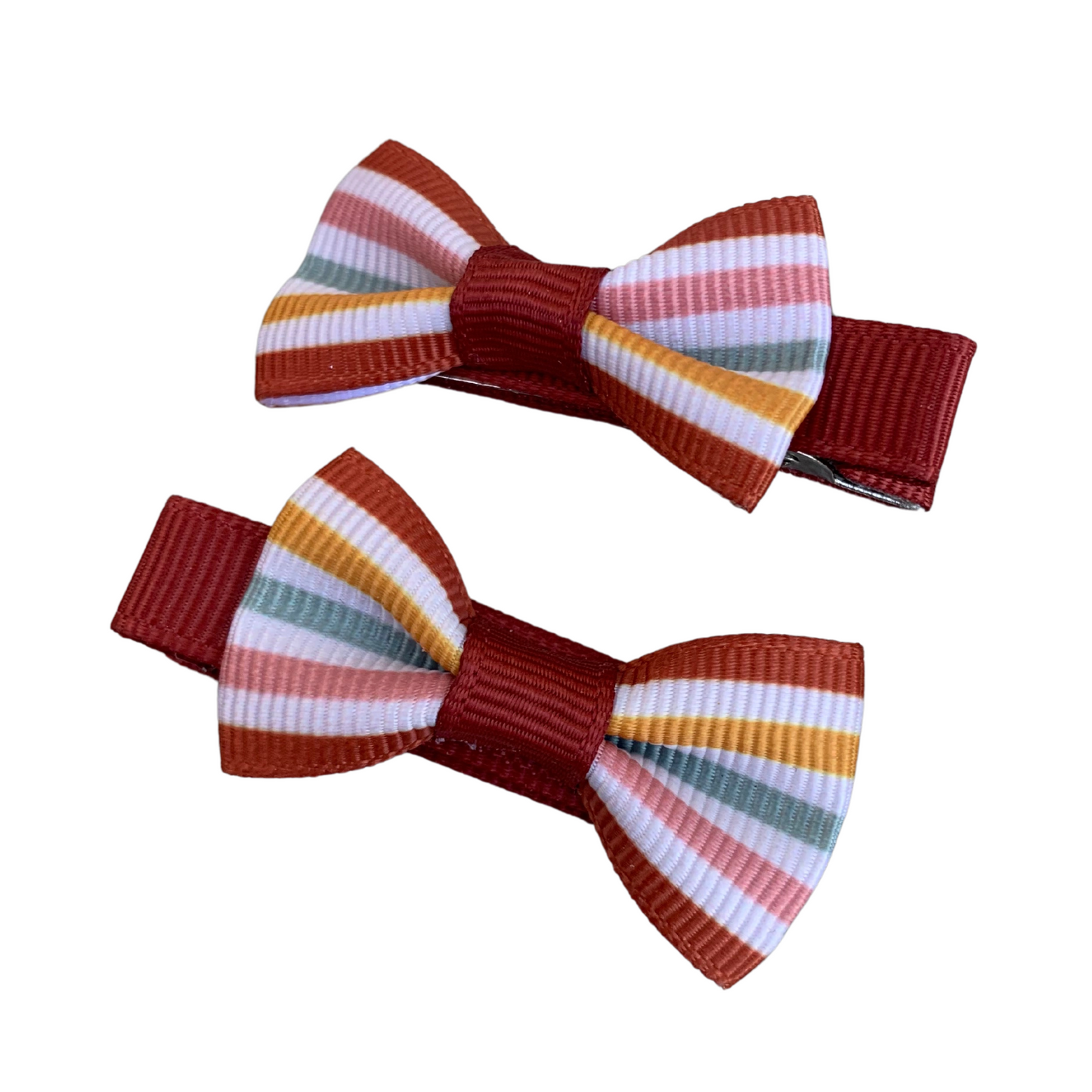 Earthy Stripes Mini Bow Hair Clips - 2pk