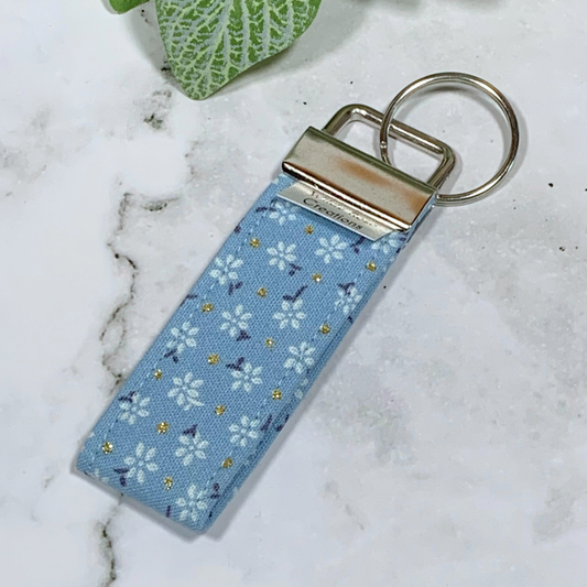 French Blue Floral Fabric Keyring