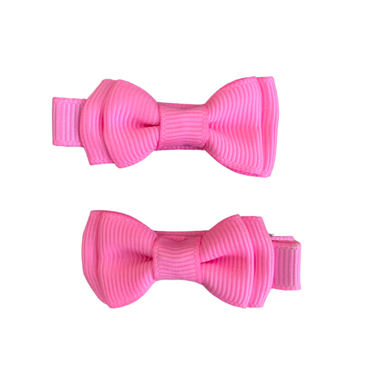 Geranium Pink Mini Layered Bow Hair Clips - 2pk