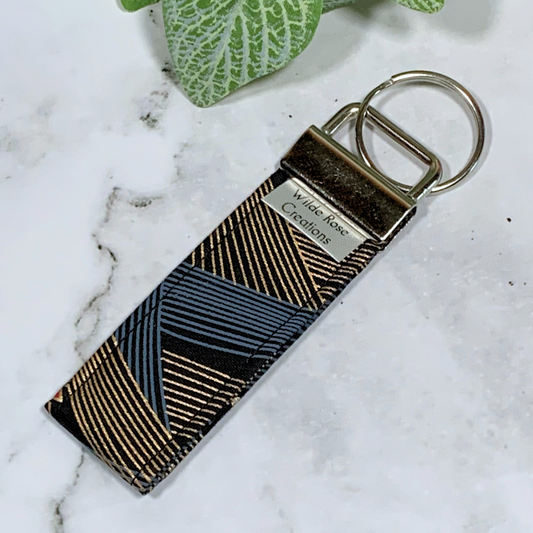 Grey & Gold Stripe Fabric Keyring