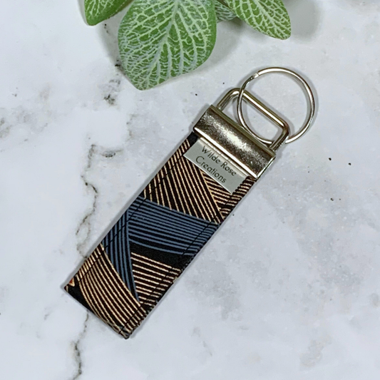 Grey & Gold Stripe Fabric Keyring