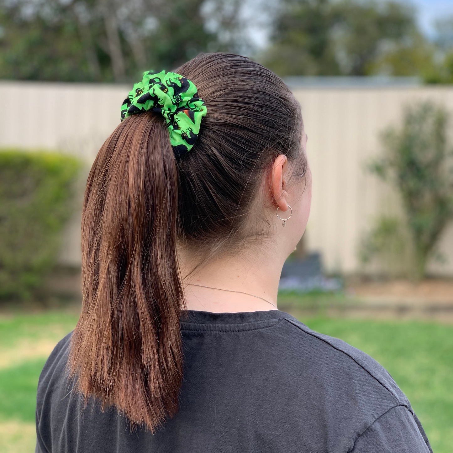 Black Cats on Bright Green Scrunchie