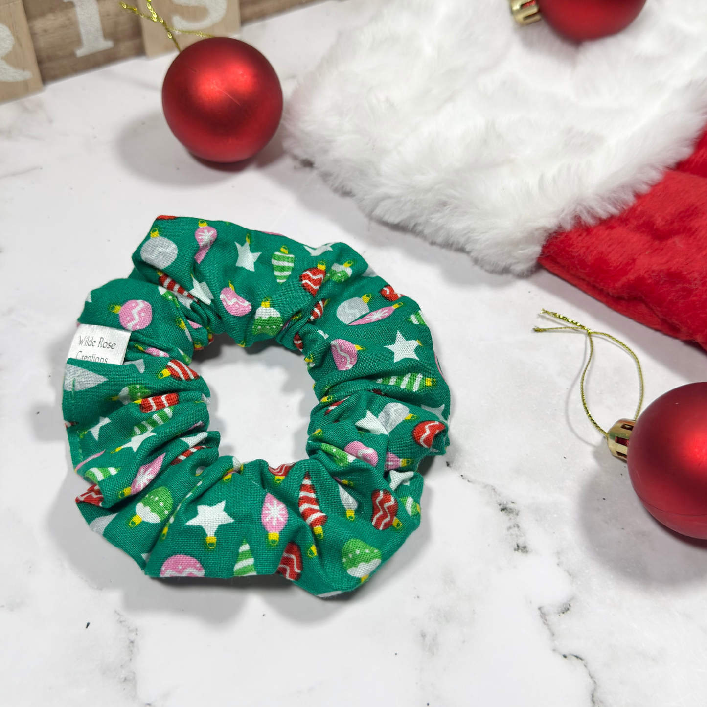 Green Christmas Ornaments Regular Scrunchie