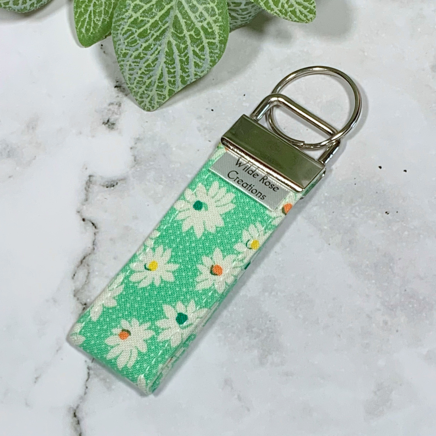 Green Daisy Fabric Keyring