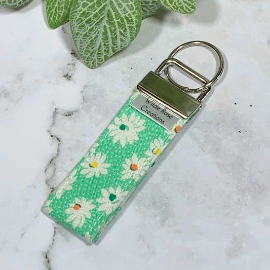 Green Daisy Fabric Keyring