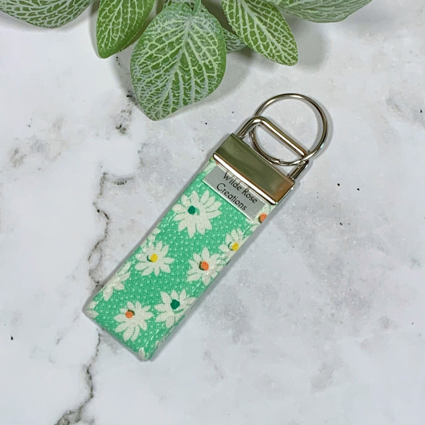 Green Daisy Fabric Keyring
