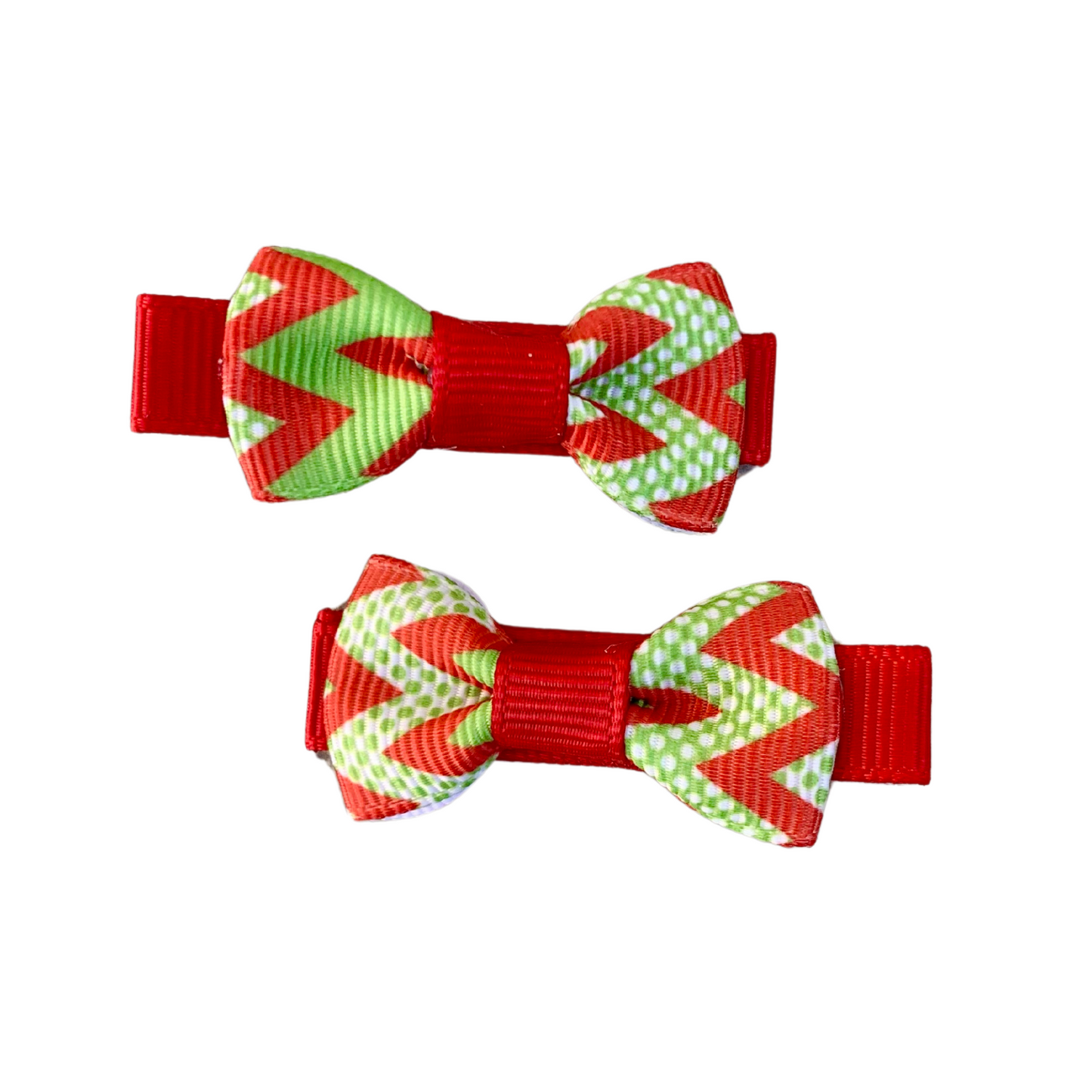 Red & Green Chevron Mini Bow Hair Clips