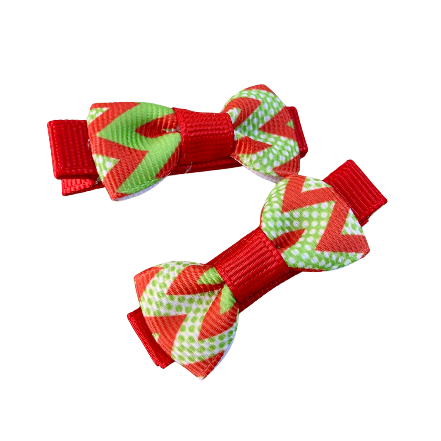 Red & Green Chevron Mini Bow Hair Clips