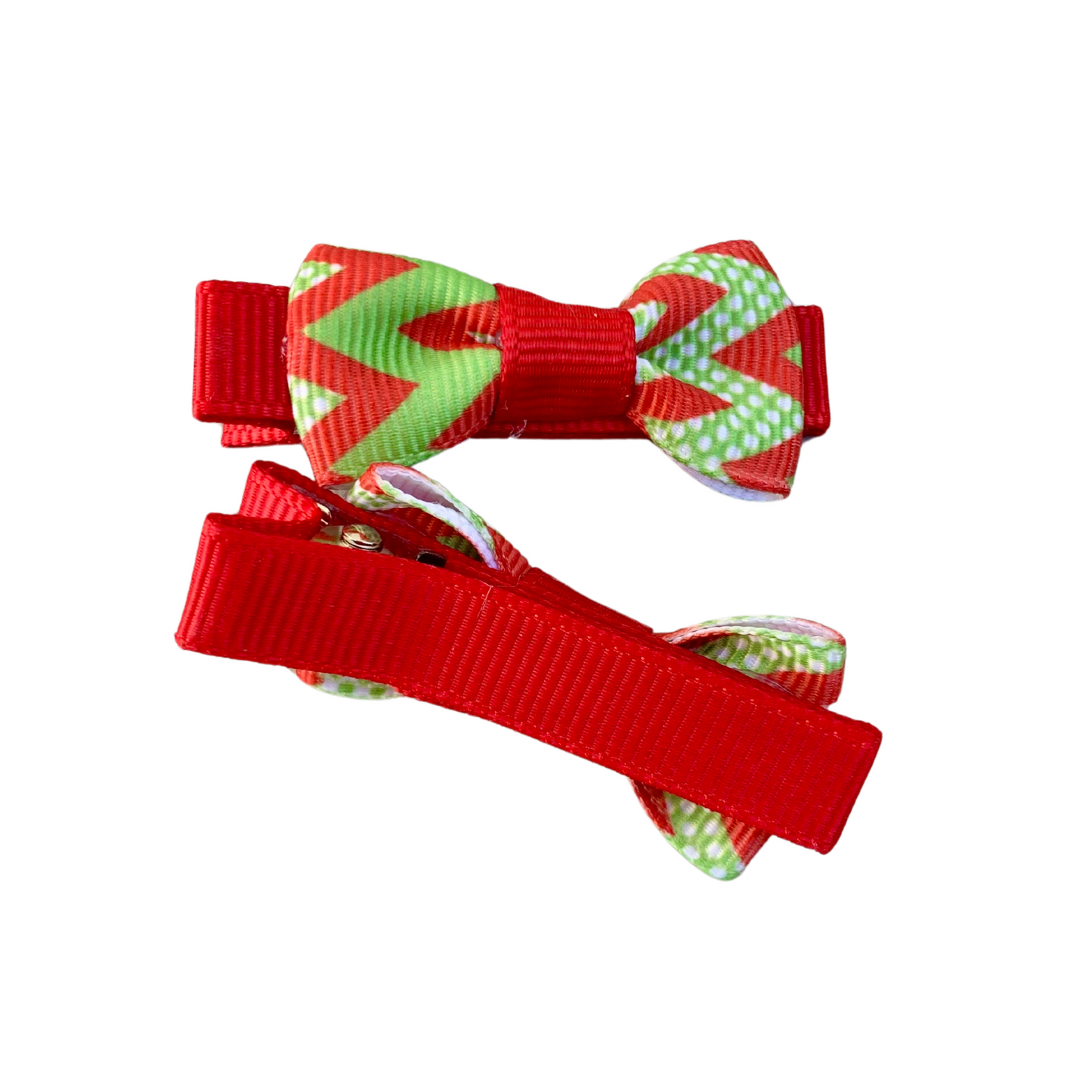 Red & Green Chevron Mini Bow Hair Clips