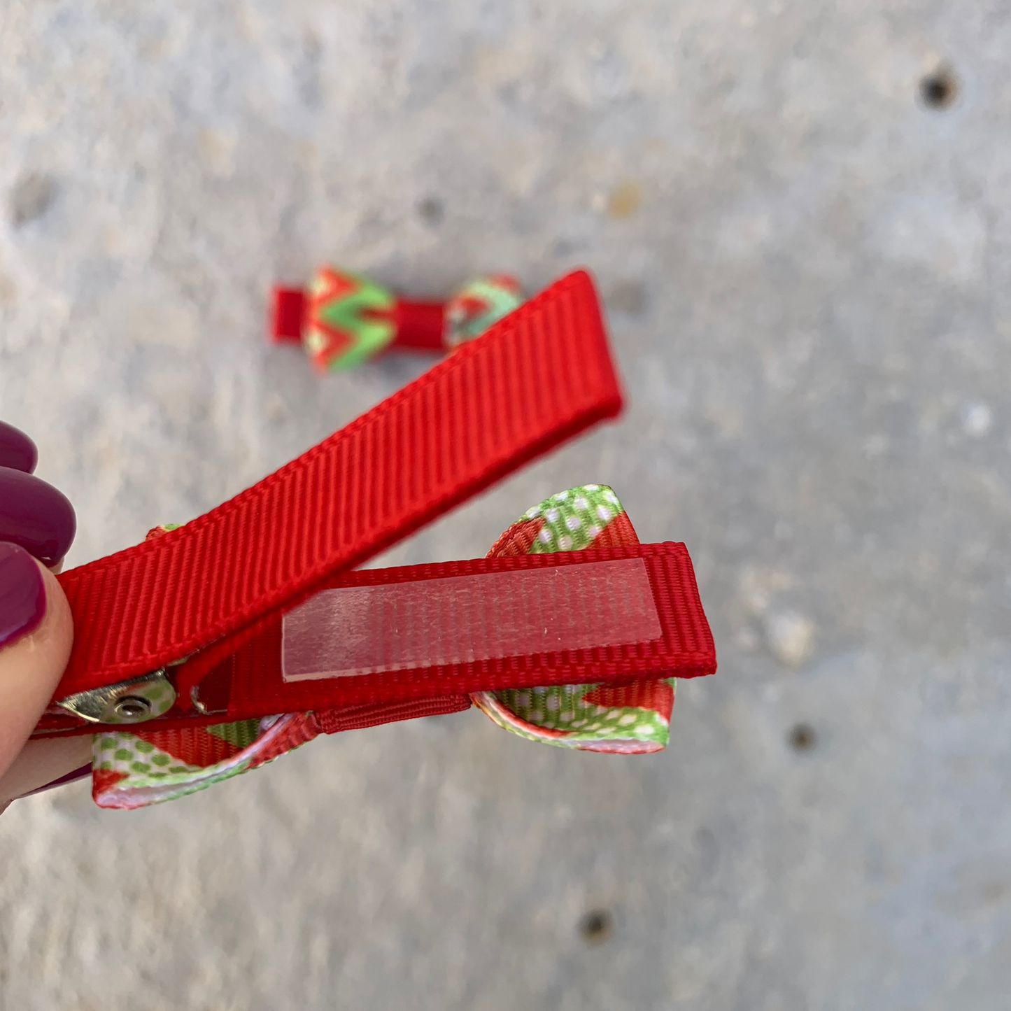 Red & Green Chevron Mini Bow Hair Clips