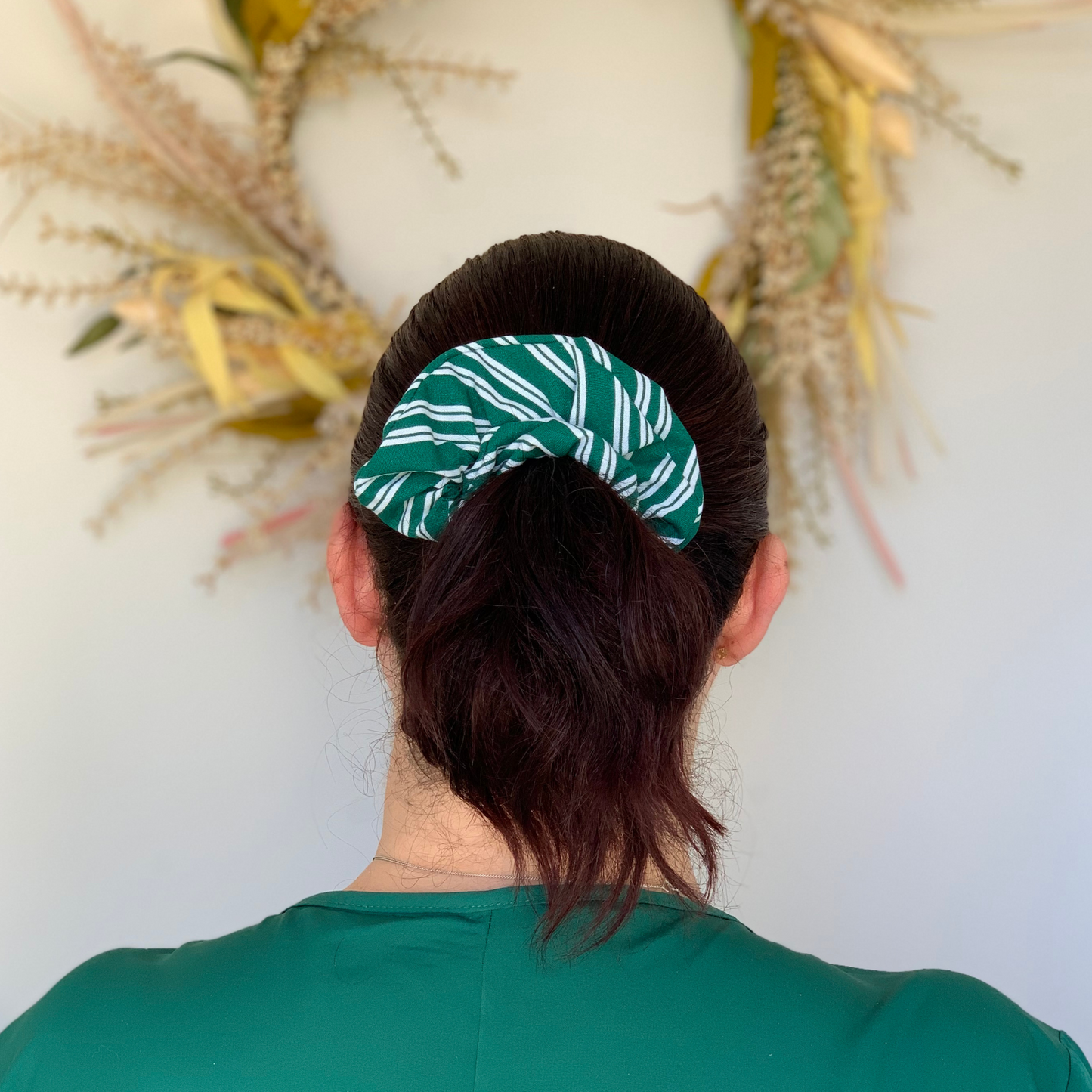 Green & White Stripe Regular Scrunchie