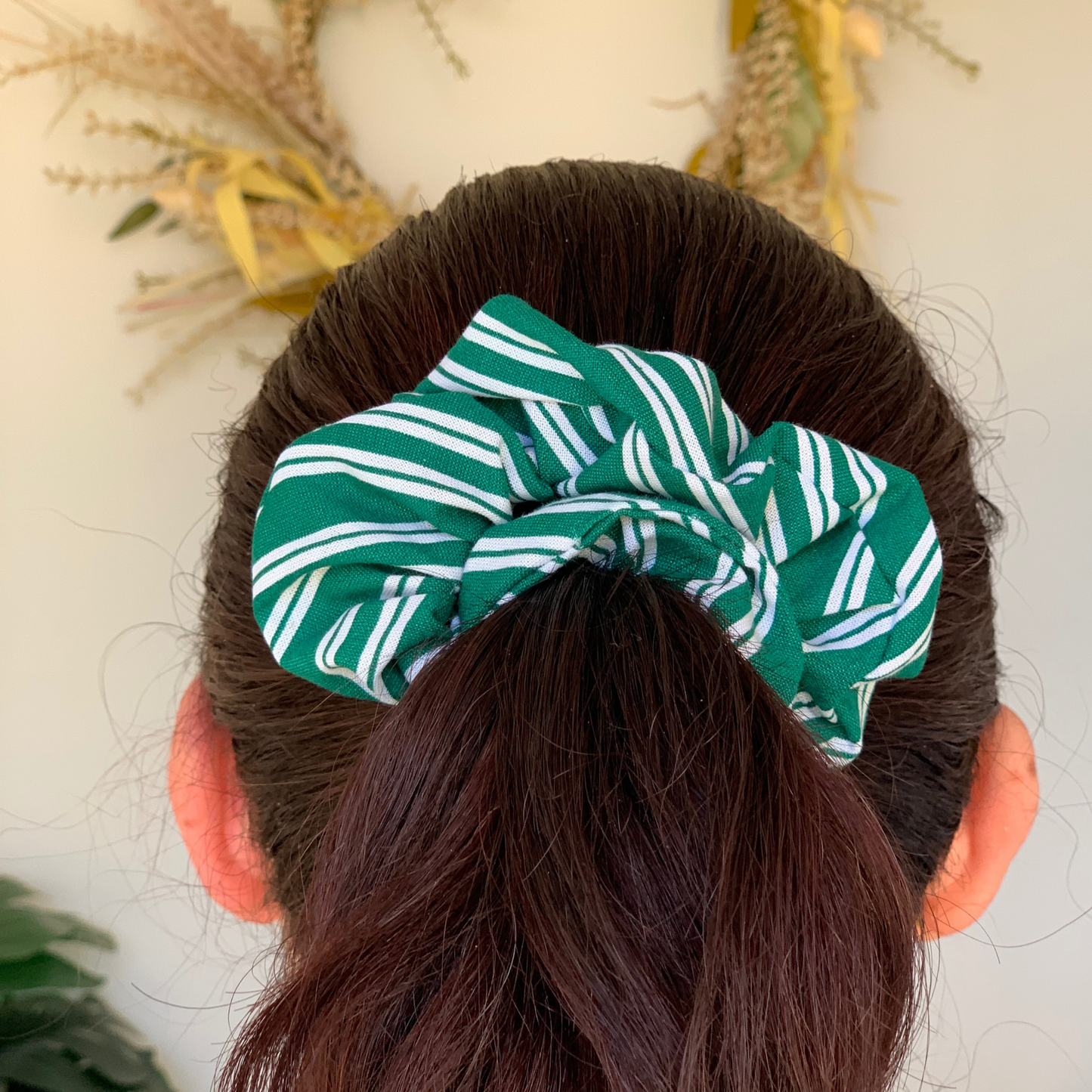 Green & White Stripe Regular Scrunchie