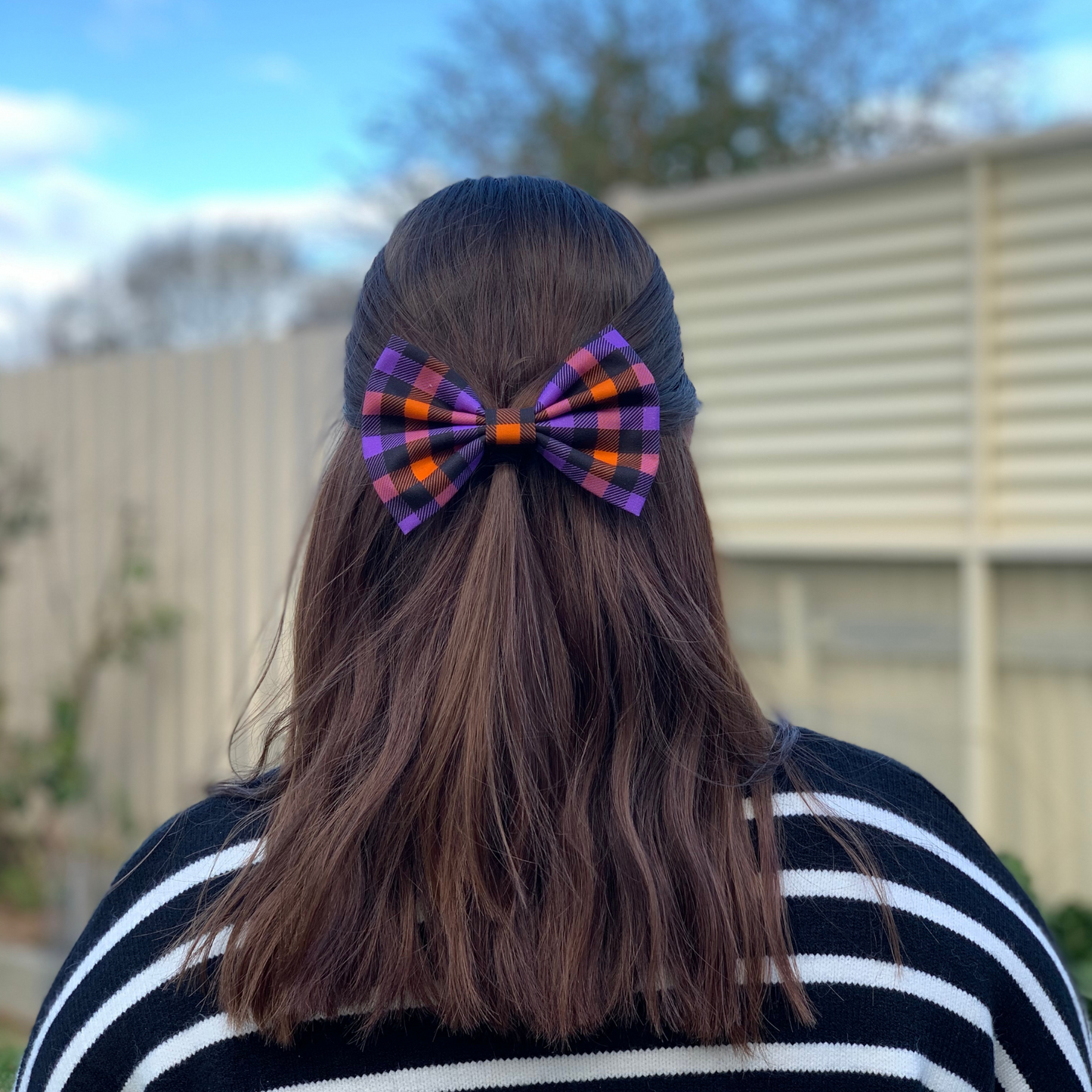 Halloween Check Bow Hair Clip