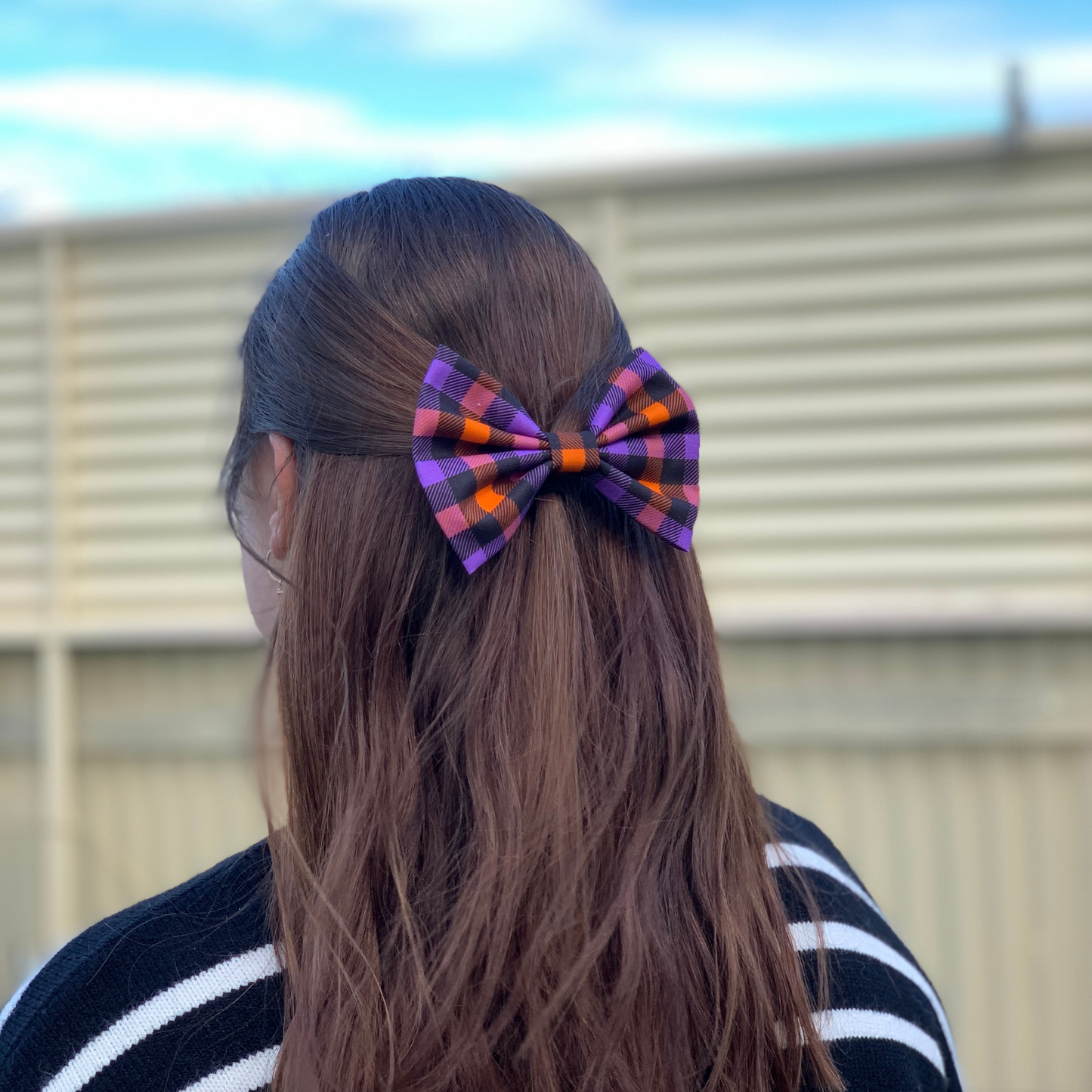 Halloween Check Bow Hair Clip