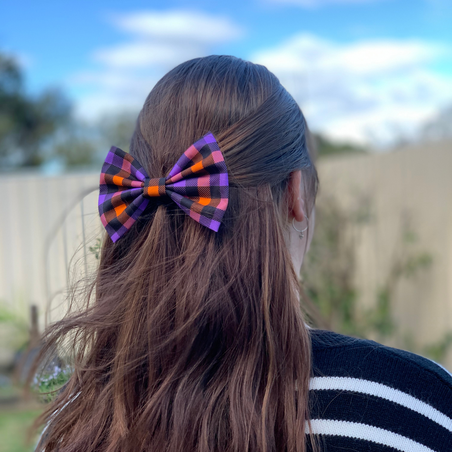 Halloween Check Bow Hair Clip