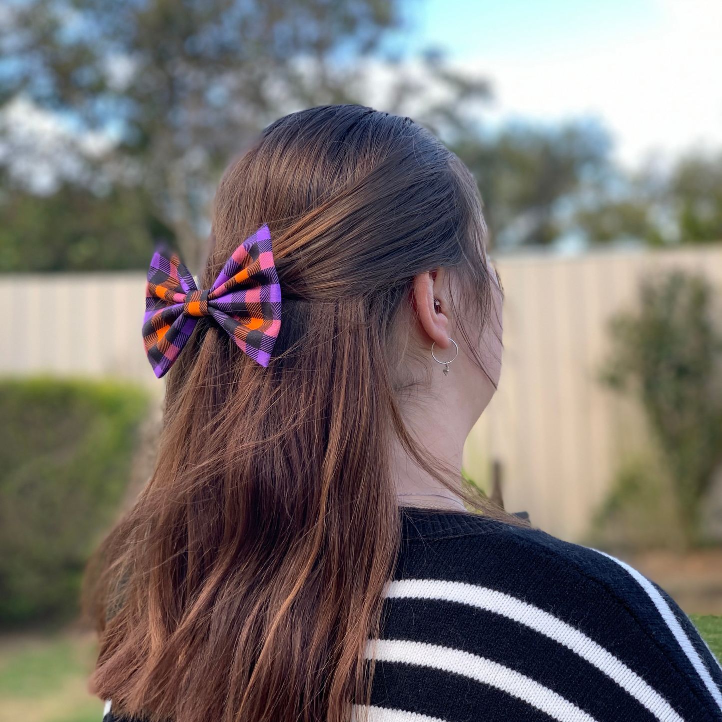 Halloween Check Bow Hair Clip