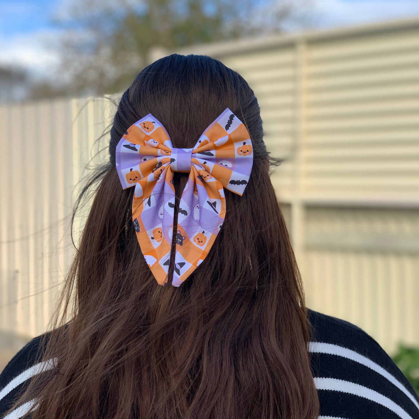 Halloween Check Motifs Bow with Tail Hair Clip