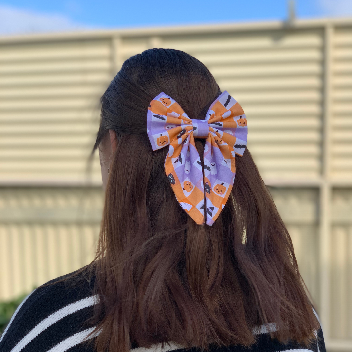 Halloween Check Motifs Bow with Tail Hair Clip