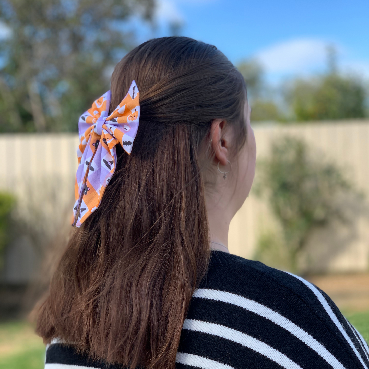 Halloween Check Motifs Bow with Tail Hair Clip