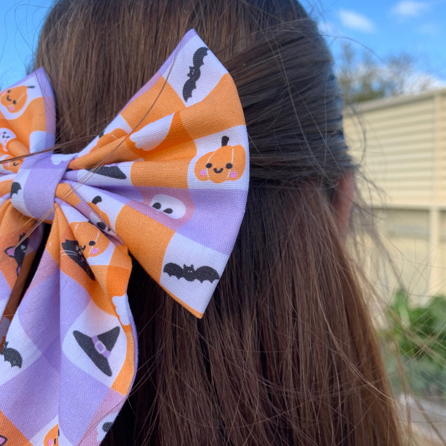 Halloween Check Motifs Bow with Tail Hair Clip