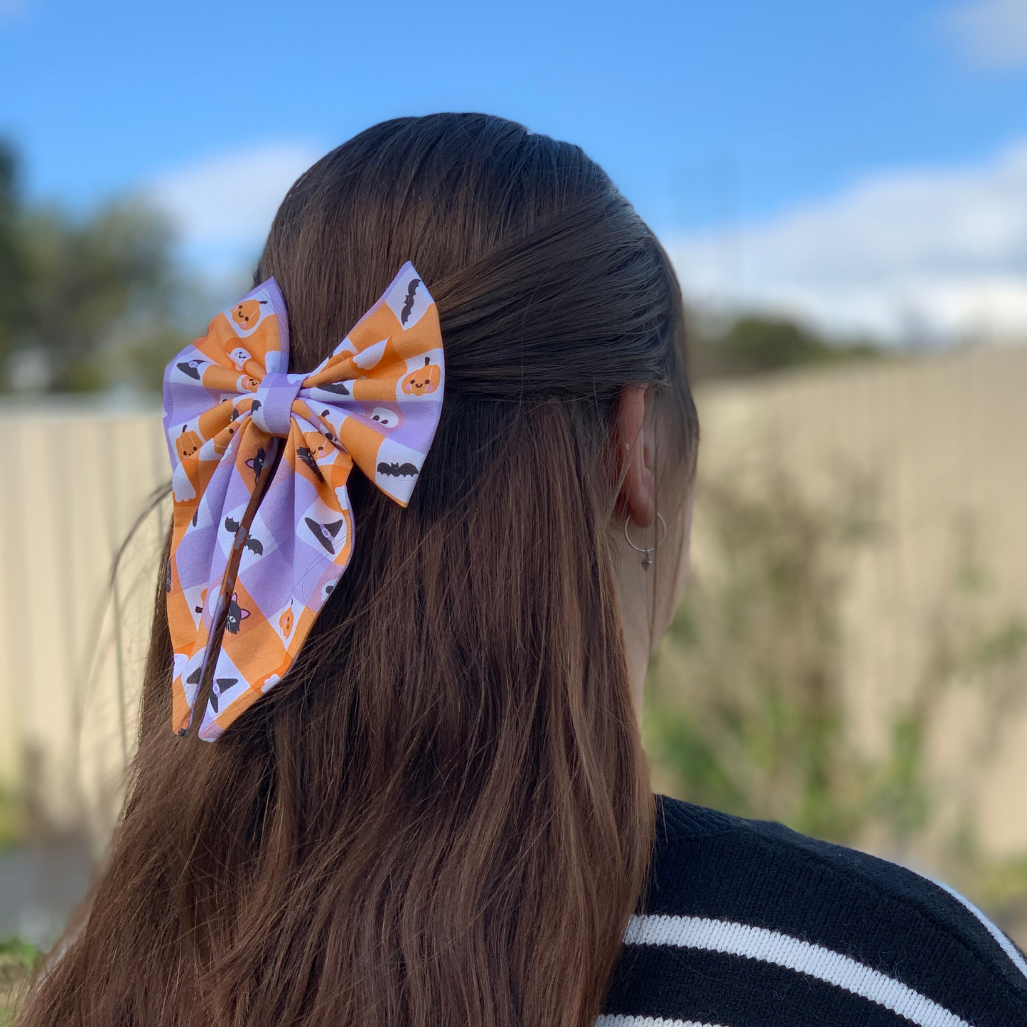 Halloween Check Motifs Bow with Tail Hair Clip