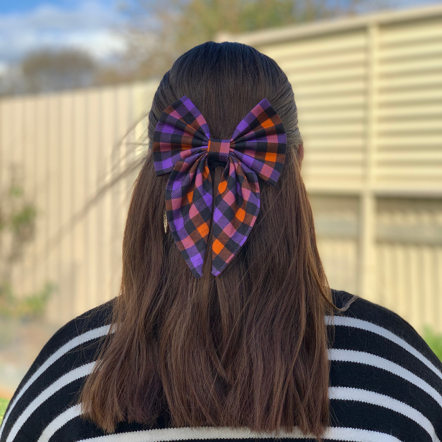 Halloween Check Bow with Tails Hair Clip