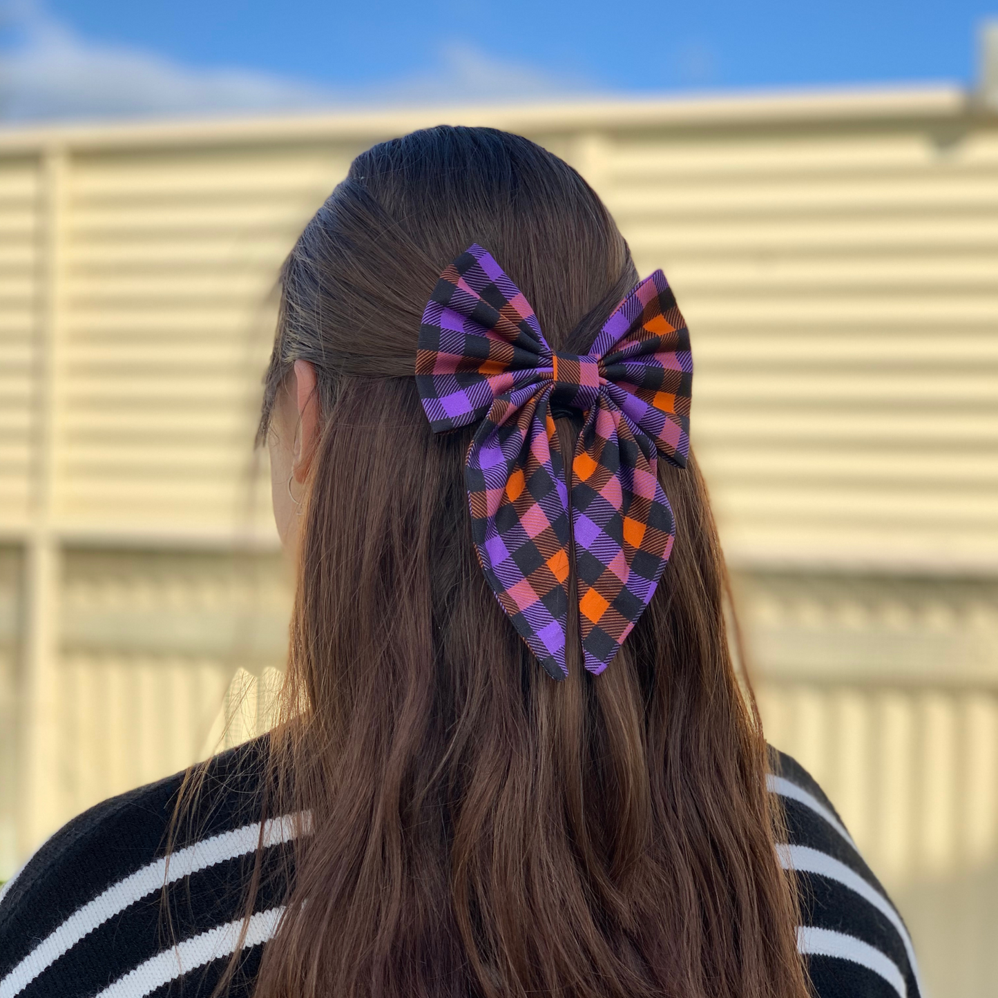 Halloween Check Bow with Tails Hair Clip