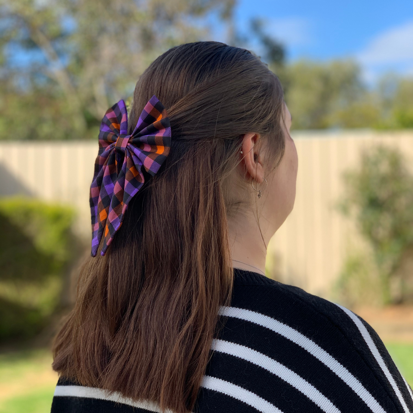 Halloween Check Bow with Tails Hair Clip