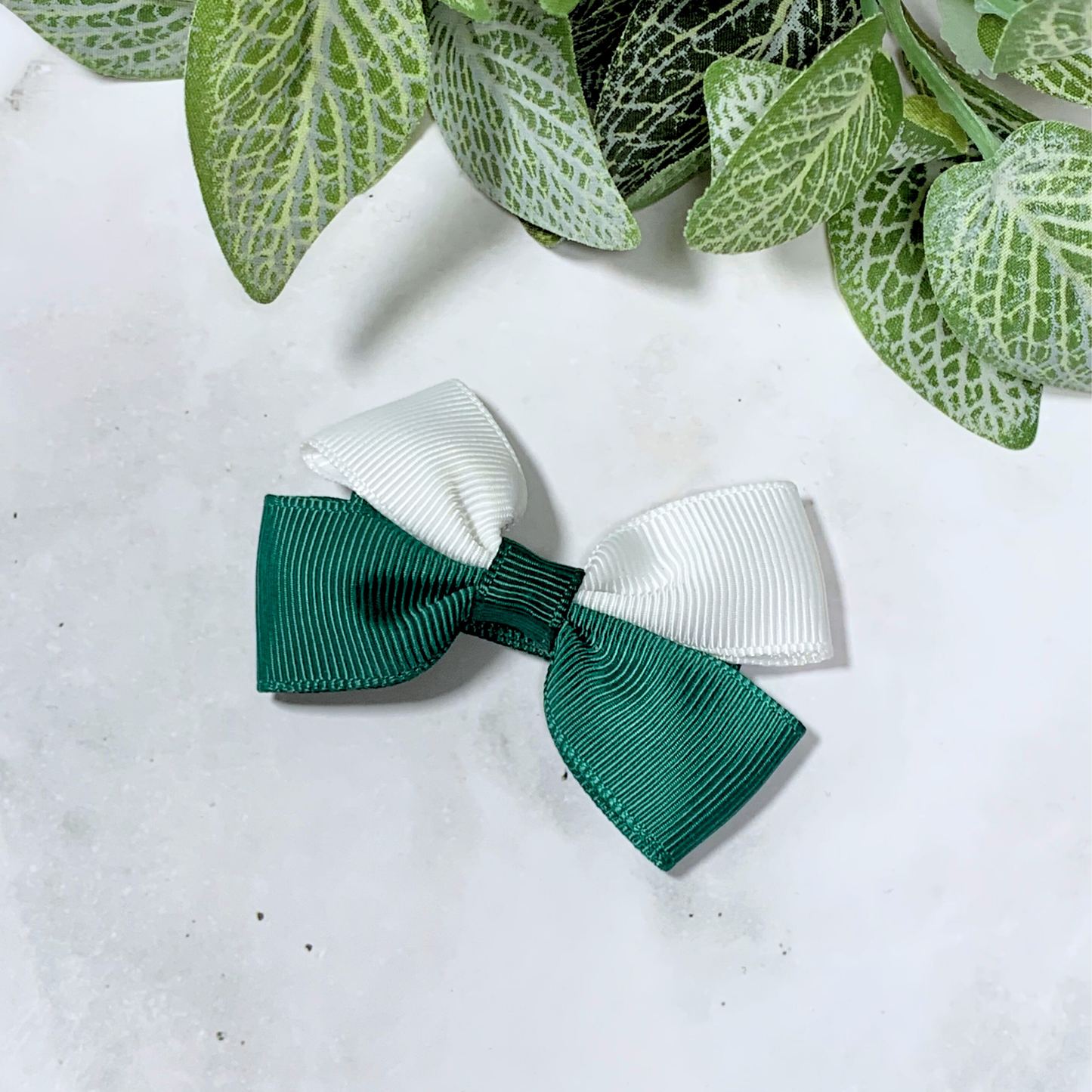 Hunter Green & White Small Bow Hair Clip