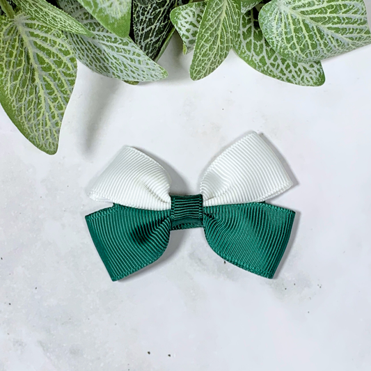 Hunter Green & White Small Bow Hair Clip