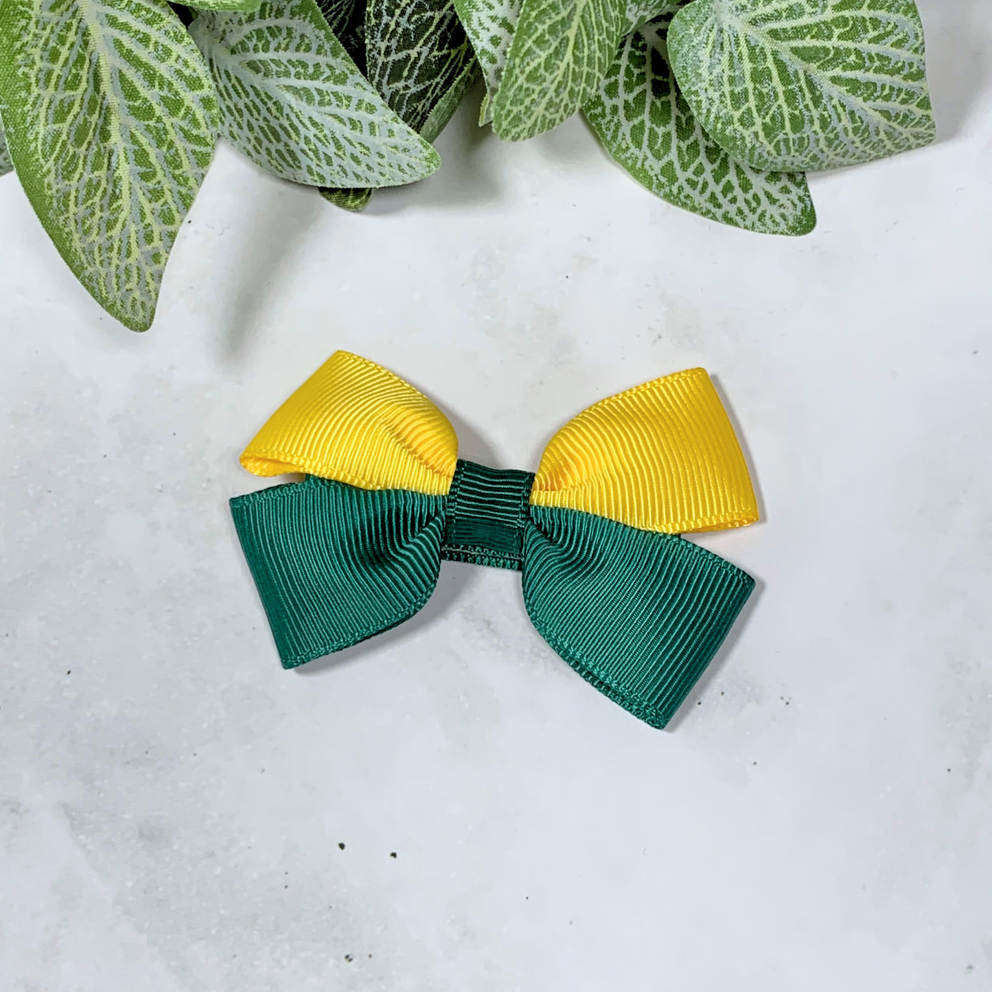 Hunter Green & Yellow Small Bow Hair Clip