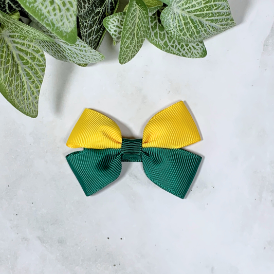 Hunter Green & Yellow Small Bow Hair Clip