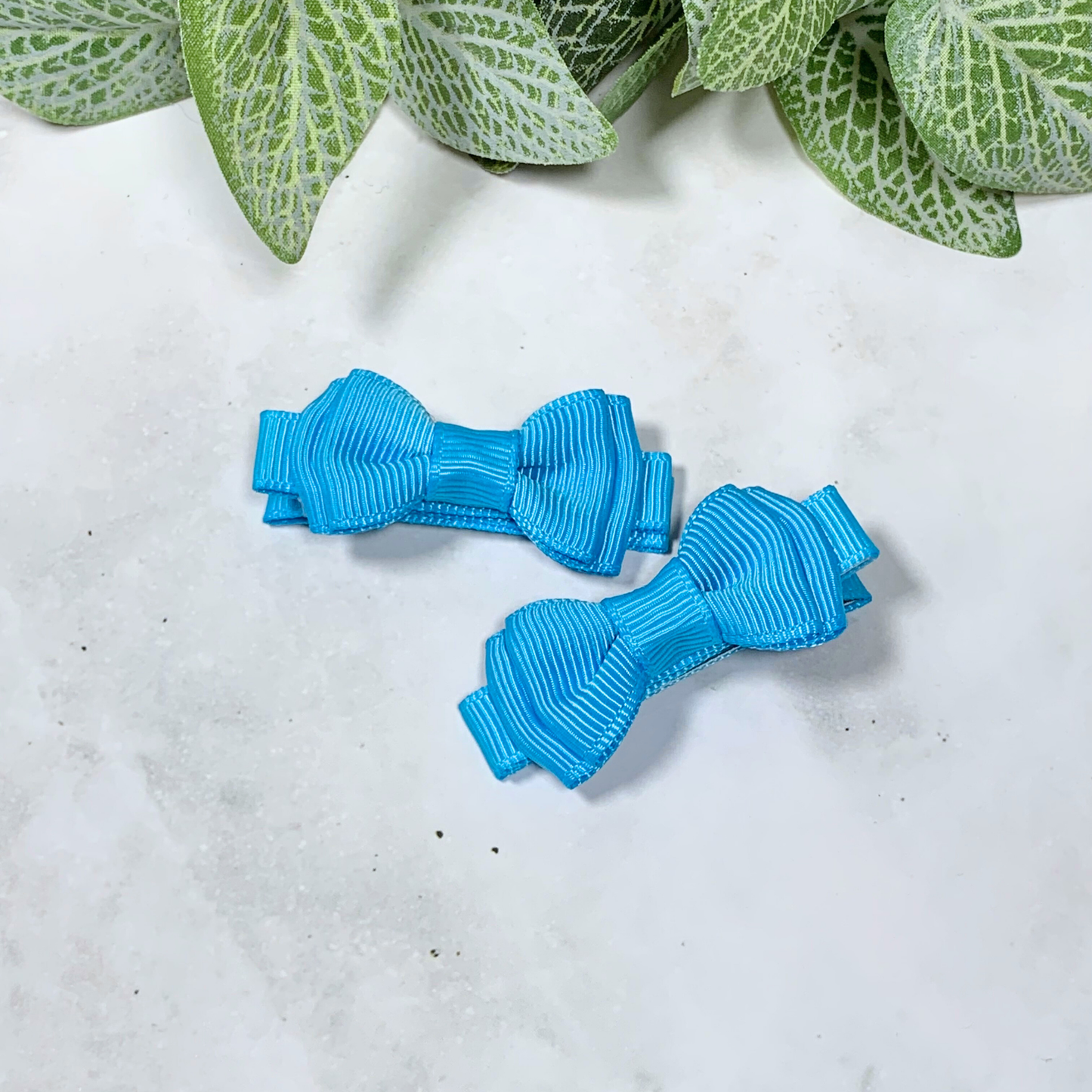 Island Blue Mini Layered Bow Hair Clips - set of 2