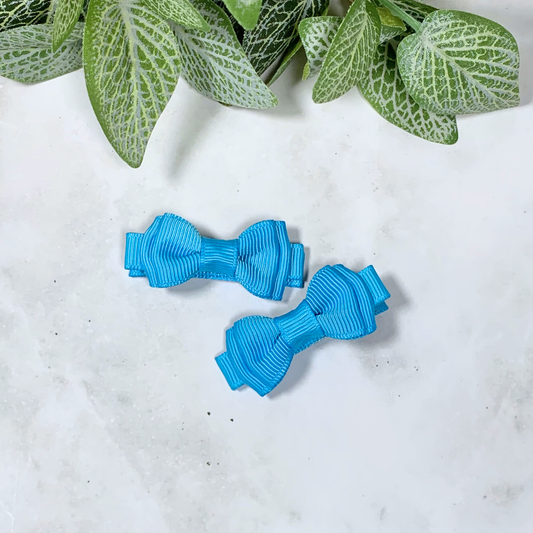 Island Blue Mini Layered Bow Hair Clips - set of 2