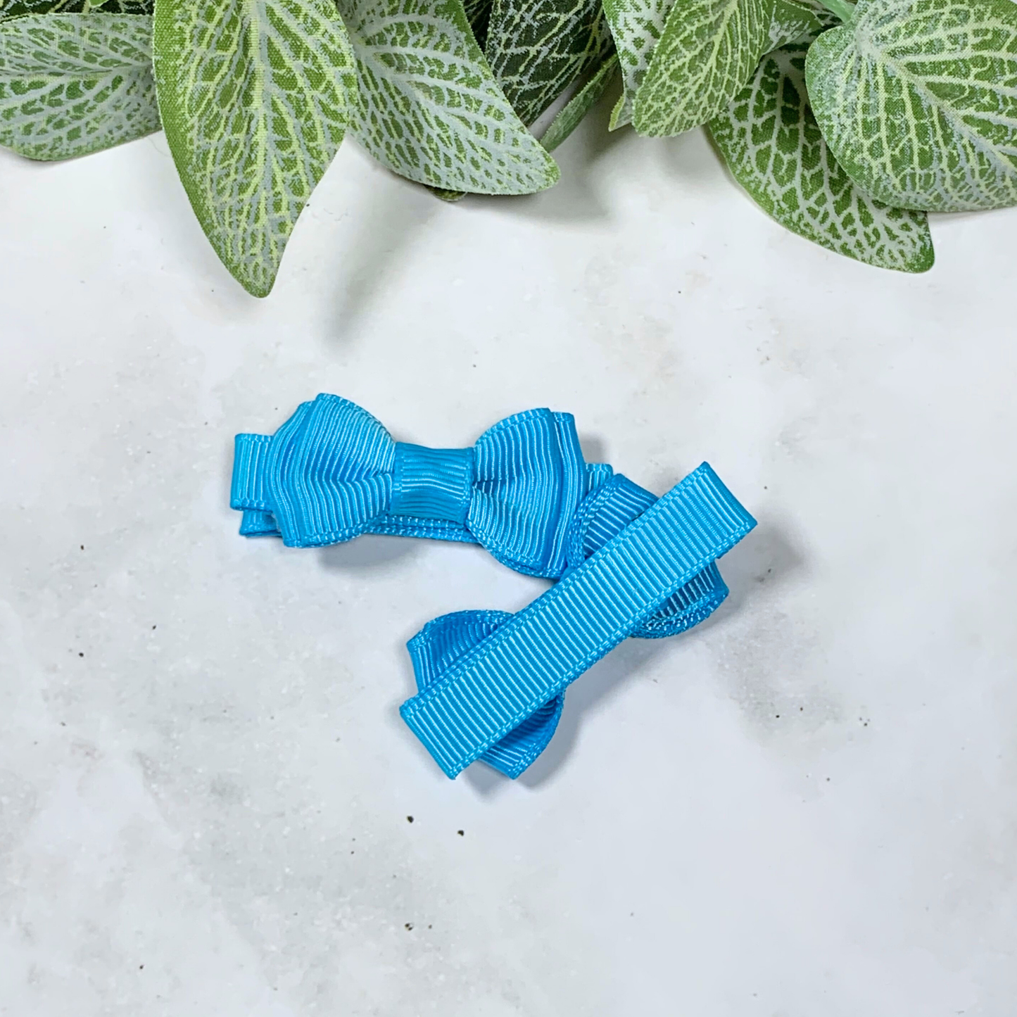 Island Blue Mini Layered Bow Hair Clips - set of 2