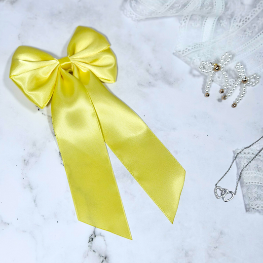 Lemon Satin Bow with Tails Hair Clip