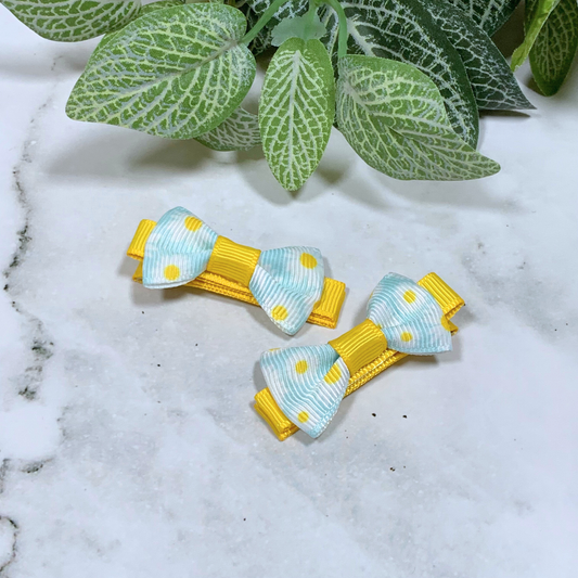 Light Blue Daisy Mini Bow Hair Clips - set of 2