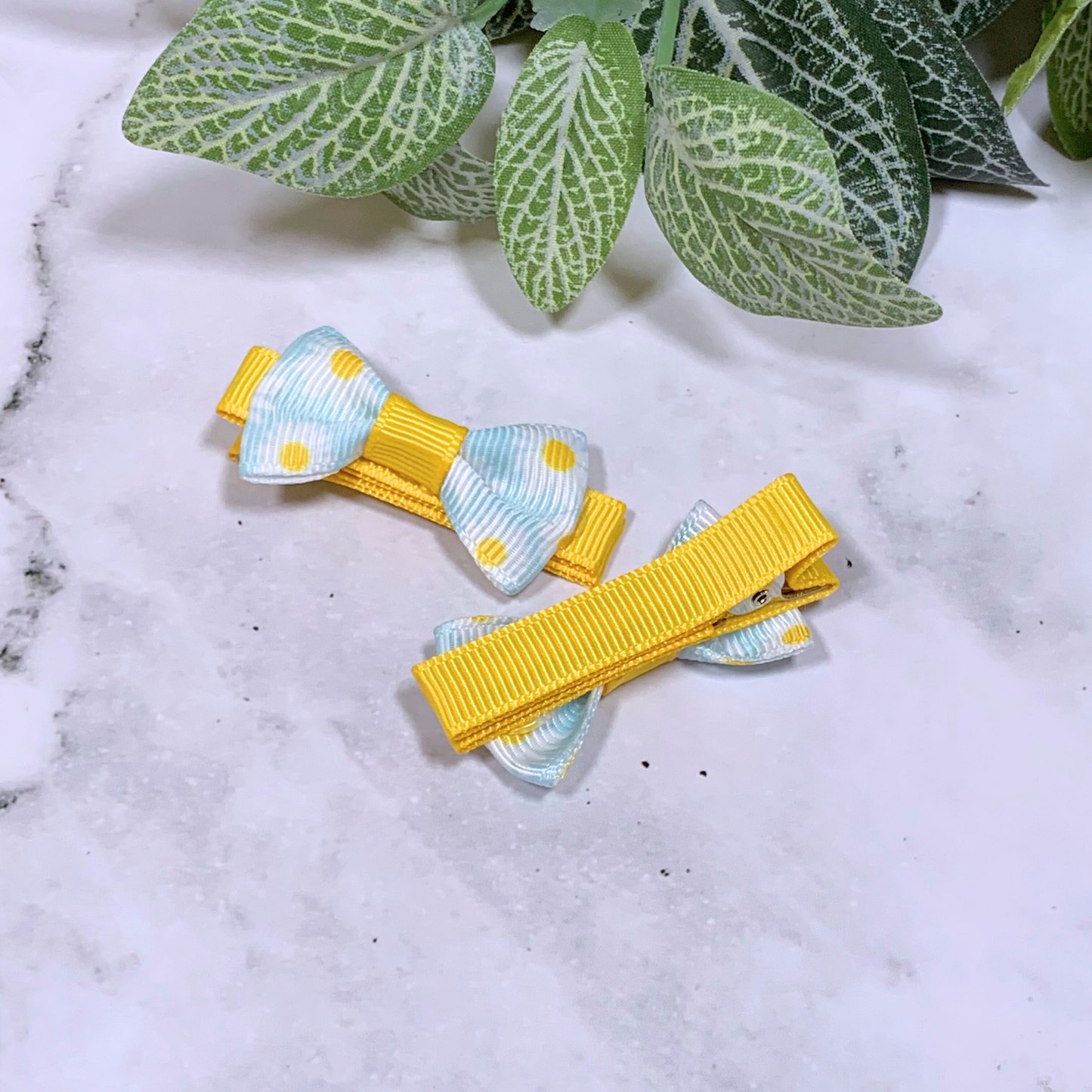 Light Blue Daisy Mini Bow Hair Clips - set of 2
