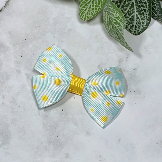 Light Blue Daisy Small Bow Hair Clip