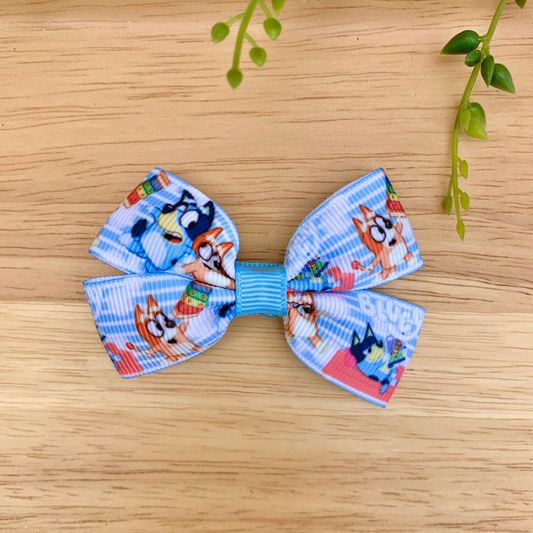 Light Blue Striped Dog Double Bow Hair Clip