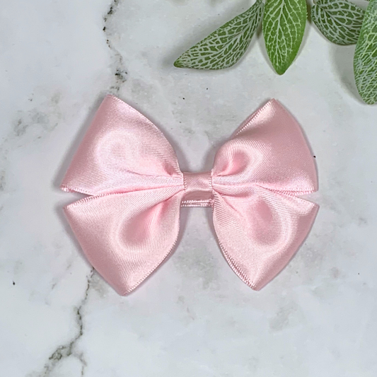 Light Pink Satin Medium Bow Hair Clip