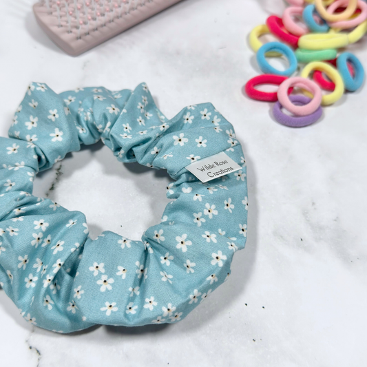 Light Teal Floral Regular Scrunchie