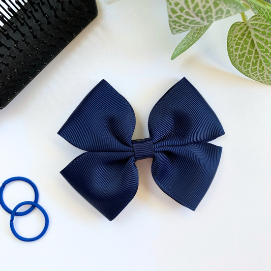 Navy Medium Double Bow Hair Clip