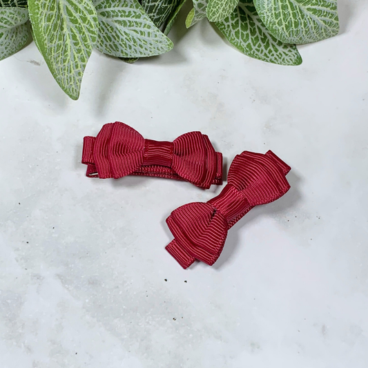 Maroon Mini Layered Bow Hair Clips - set of 2