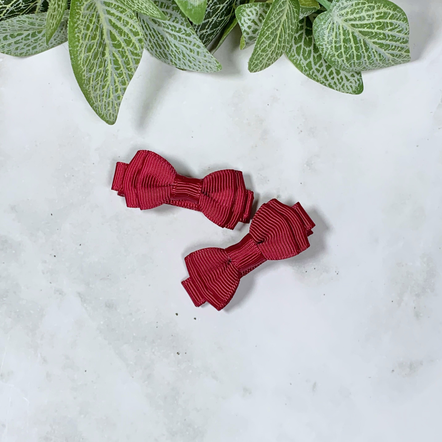 Maroon Mini Layered Bow Hair Clips - set of 2